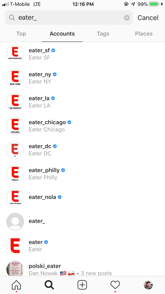 list of Regional Eater food feature accounts