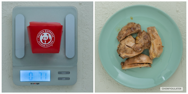 Weight of a small chicken teriyaki at 7.1 oz