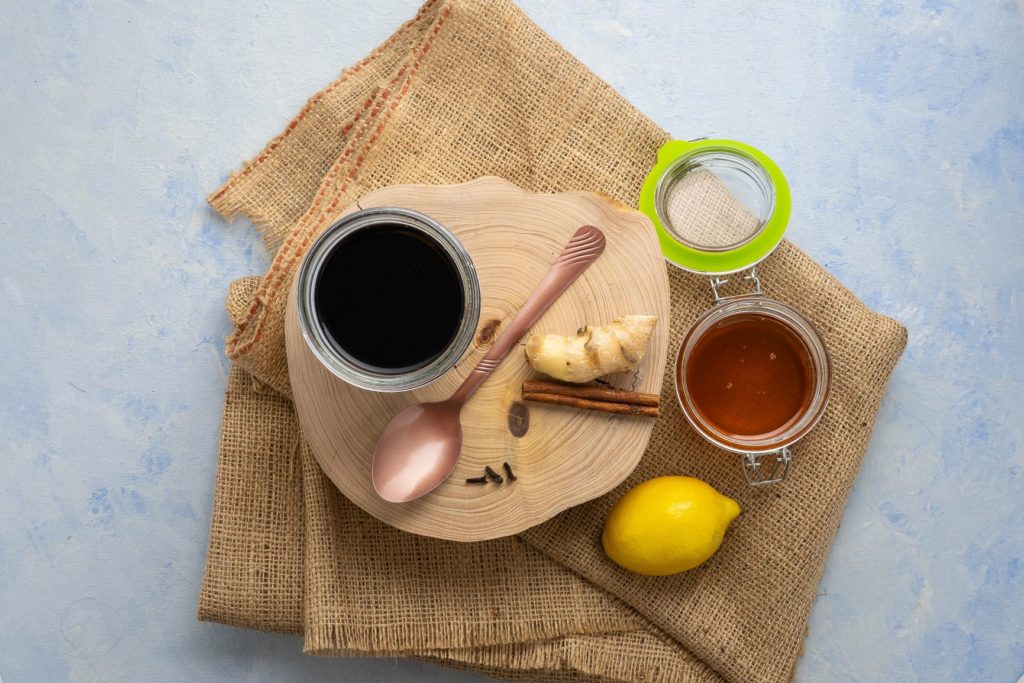 overhead shot of elderberry ingredients